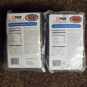 4 MREs APack Ready Meals Veggie Pasta & Spaghetti with Meat Sauce Camping Prep